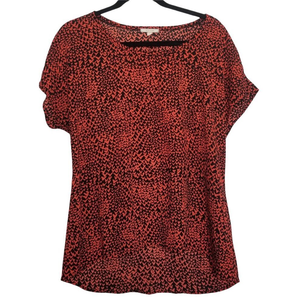 Pleione Orange & Black Geo Print Scoop Neck Women's Blouse Top Size Medi…